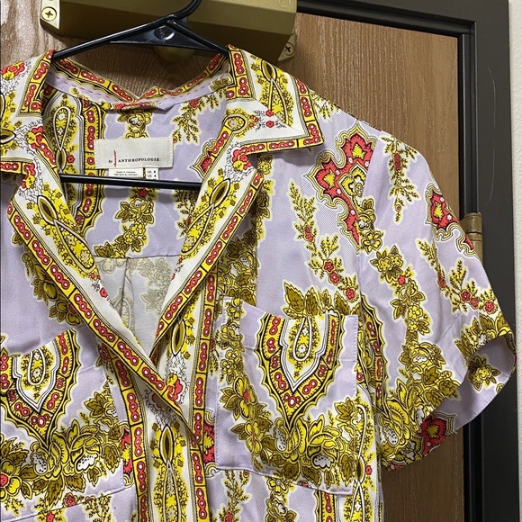 Anthropologie Echarpe Paisley Tie-Front Top Yellow Floral Accents 4 - Picture 6 of 8